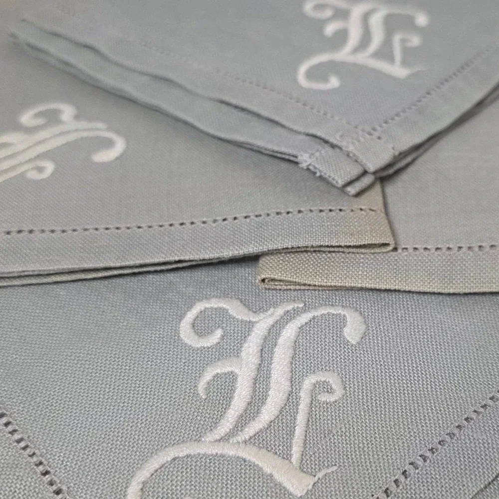 Vintage Linen Napkins Set of 4‎ Gray Monogrammed Letter F Hemstitched